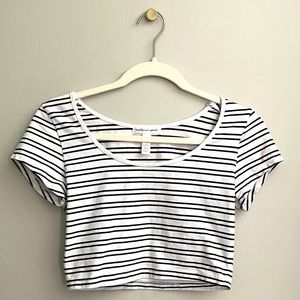 Black and White striped crop tee